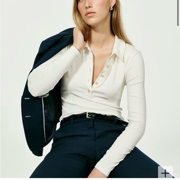 NWT grey Refined rib long sleeve polo - Picture 2 of 2